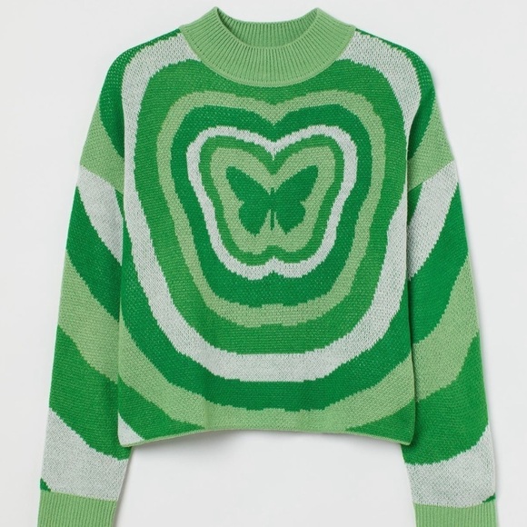 H&M Sweaters - H&M Green Butterfly Jacquard-knit Sweater Size 3XL Women’s